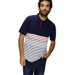 Polo homme manches courtes rayé marine/crème/rouge