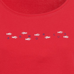 Tee-shirt  manches 3/4 coton léger rouge poisson