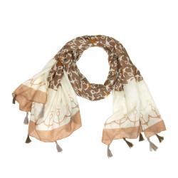 Chèche écru marron ancre pompon