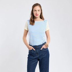 T-Shirt rayé Deauville femme - Blanc/Blue Saphir/Snapdrag