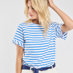 Marinière à volants femme - Blanc/Blue Saphir